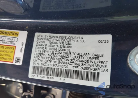 2023 Honda Accord Ex from USA, damaged, VIN 1HGCY1F3XPA036720